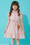 Pembe Düğmeli Ayıcıklı Kısa Kollu Kız Çocuk Elbise 15305