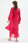 Pembe Yakası Kuşaklı Kız Şifon Elbise 15204