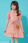 Somon Düğmeli Ayıcıklı Kısa Kollu Kız Çocuk Elbise 15304
