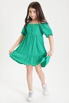 Yeşil Kız Çocuk Omuz Askılı Elbise 15084