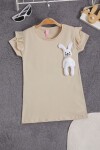 Bej Tavşan Detaylı Fırfırlı Kız Çocuk T-shirt 15541
