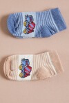 Erkek Çocuk Çizgili Desenli 3lü Çorap Gri-Mavi-Krem 15691