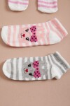 Kız Çocuk Kurdele Kedili 3lü Çorap Gri-Pembe-Somon 16096