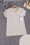 Krem Tavşan Detaylı Fırfırlı Kız Çocuk T-shirt 15545