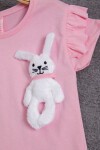 Pembe Tavşan Detaylı Fırfırlı Kız Çocuk T-shirt 15546