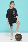 Siyah Ön ve Arkası Baskılı Oversize Kız T-shirt 15381