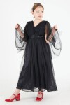 Siyah Pelerinli Tüllü Kız Abiye Elbise 15681