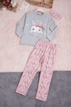 Gri Fiyonklu Kedili Kız Çocuk Pijama Takımı 16336