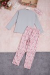 Gri Fiyonklu Kedili Kız Çocuk Pijama Takımı 16336
