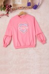 Pembe Renkli Kalp Desenli Payetli Kız Çocuk Sweatshirt 16693