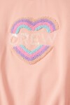 Somon Renkli Kalp Desenli Payetli Kız Çocuk Sweatshirt 16694